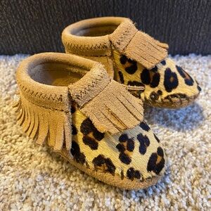 Leopard Print Fringe Baby Moccasins